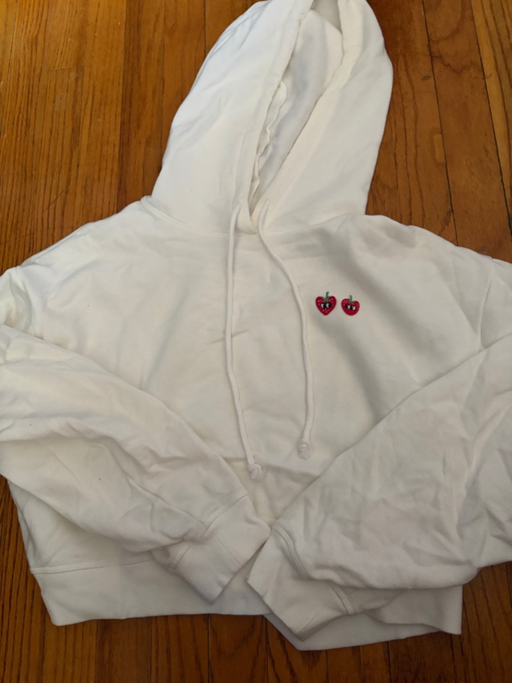 PINK Victoria's Secret White Hoodie with Red Cherry Detail
